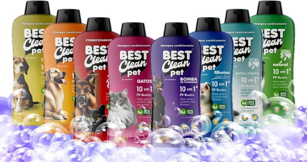 BEST CLEAN PET PETBUCO Shampoo Para Cachorros e Gatos 2 Em 1 diversos tipos de pelagens ACOMPANHA ESCOVA DUPLA (Condicionador para Cães e Gatos)