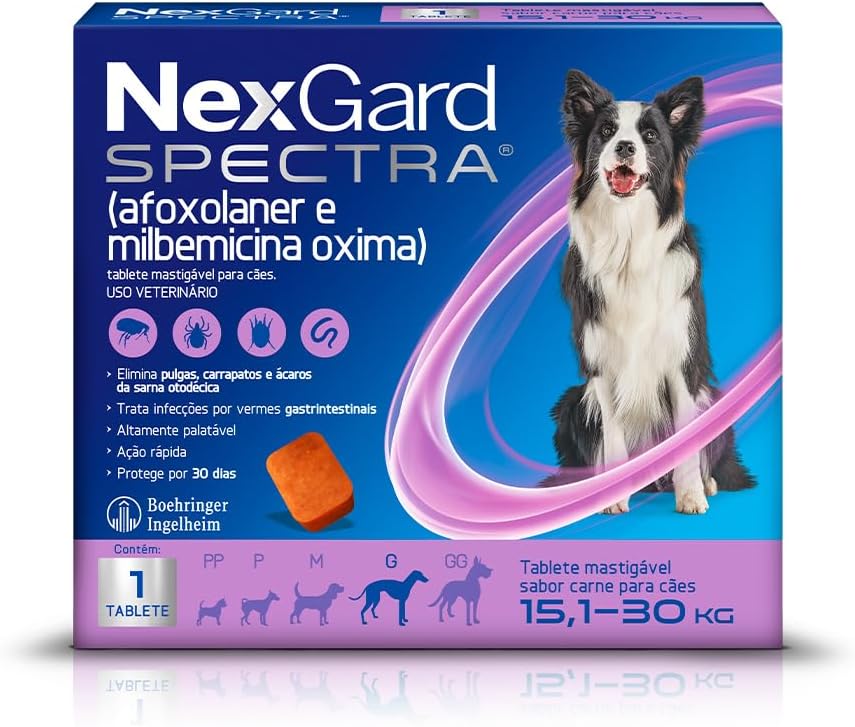 NexGard SPECTRA Antipulgas e Vermífugo para Cães de 15,1 a 30kg - 1 tablete