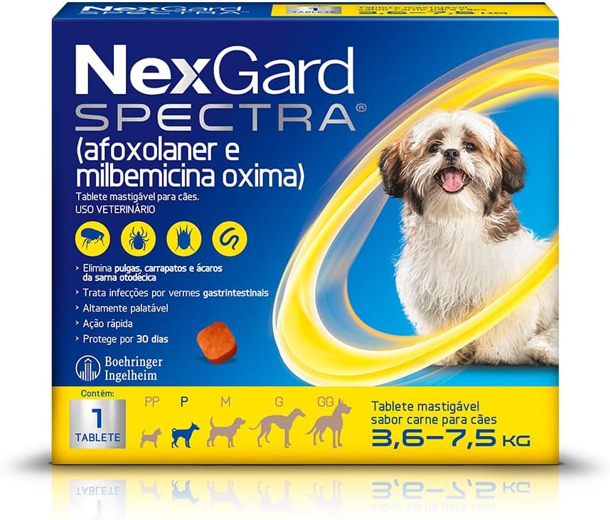NexGard SPECTRA Antipulgas e Vermífugo para Cães de 3,6 a 7,5kg - 1 tablete