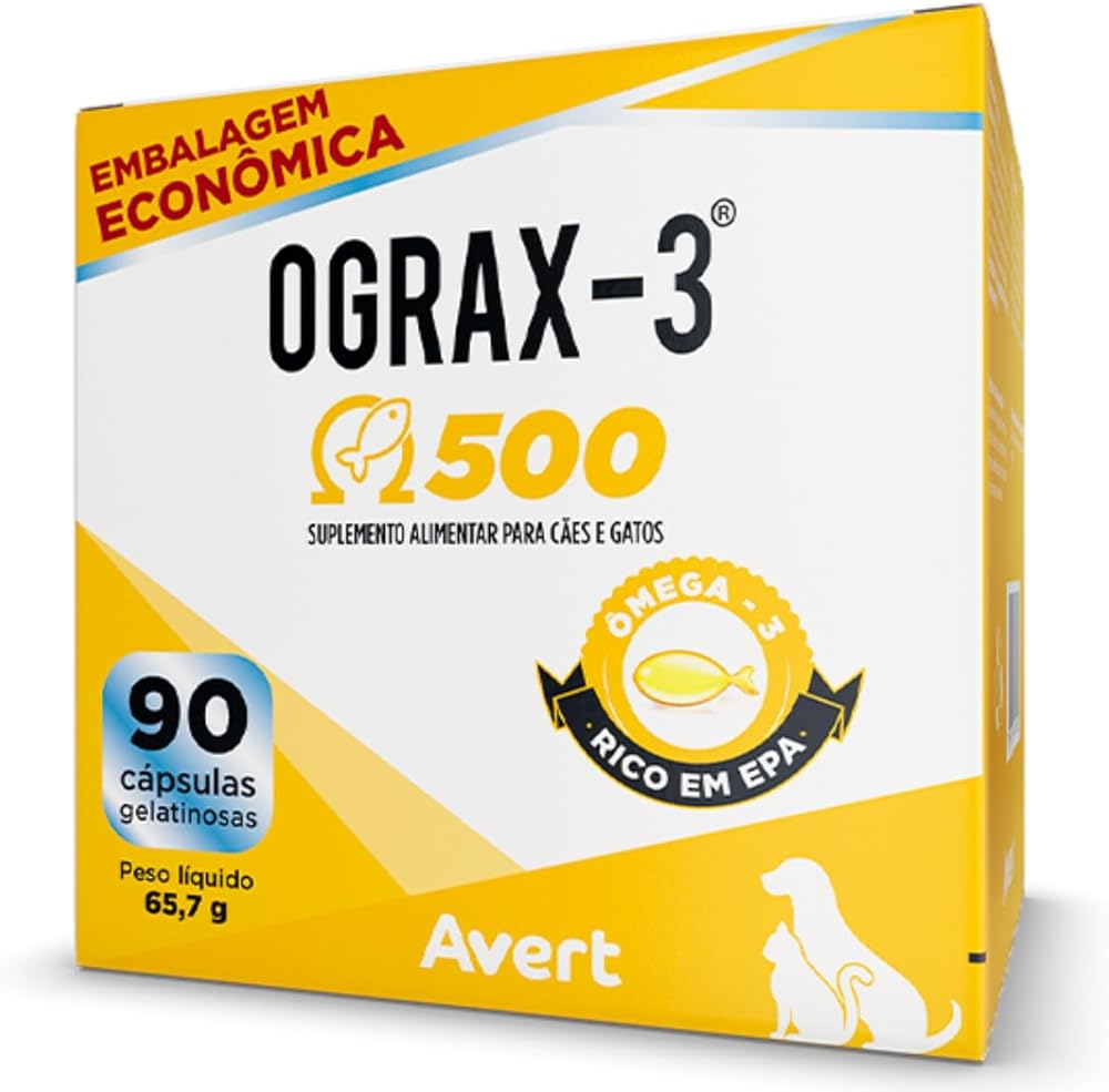Ograx-3 500 Suplemento Para Cães e Gatos 90 Cápsulas 65,7g